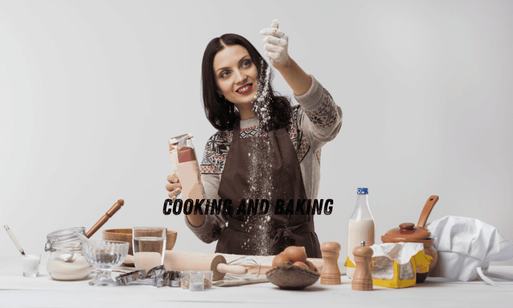 A woman cooking and baking in the kitchen, enjoying food preparation as a creative hobby
