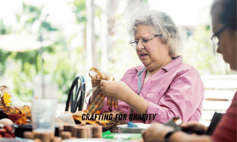 Volunteer crafting gifts to support a charity organization