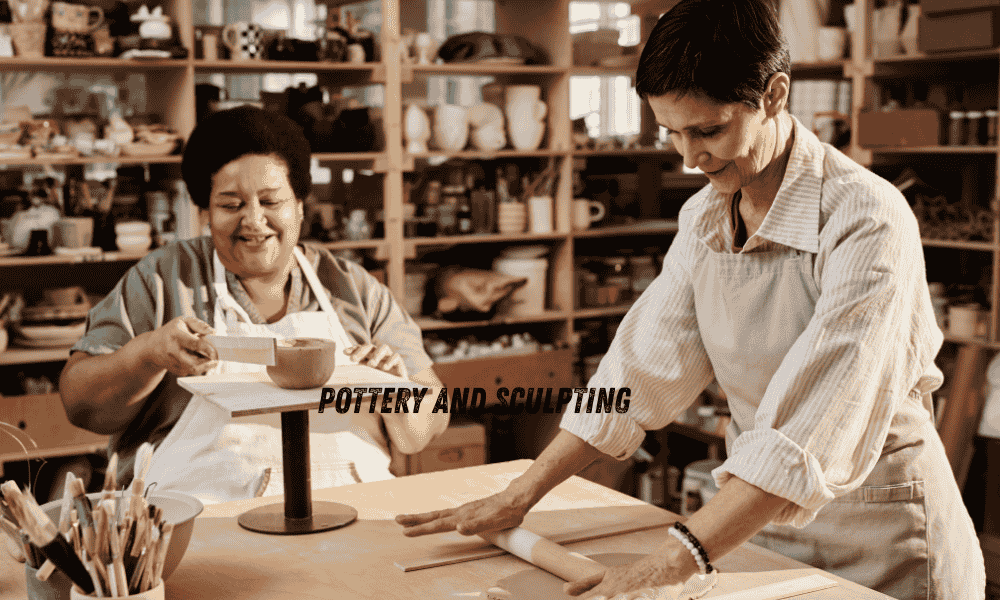 An older woman enjoying pottery and sculpting as a relaxing retirement hobby