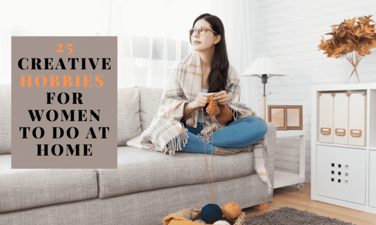 Woman enjoying a relaxing hobby at home, such as painting, knitting, reading, or baking, in a cozy and creative setting."