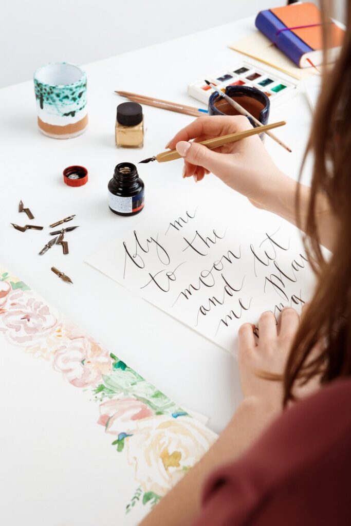 "Calligraphy – a great hobby for women to develop artistic lettering skills, enhance creativity, and create elegant handwritten designs."