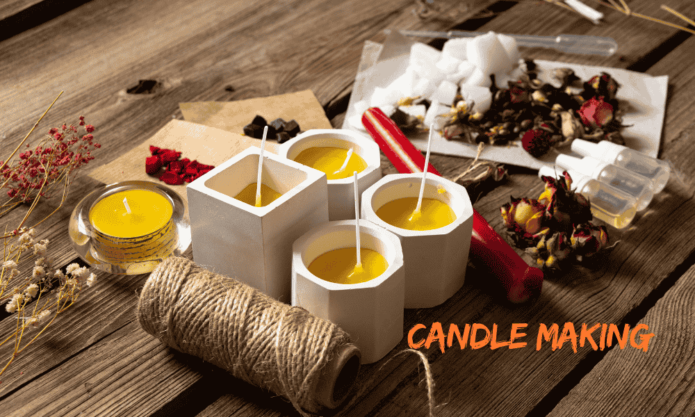 Candle making at home, a relaxing and creative hobby for women at home, crafting handmade scented candles.