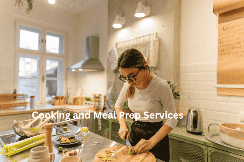 Woman preparing healthy meals in a kitchen for a meal prep service