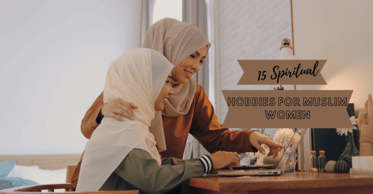 Muslim woman reflecting in nature with Quran and tea—spiritual hobbies for women that promote peace, purpose, and Islamic mindfulness.