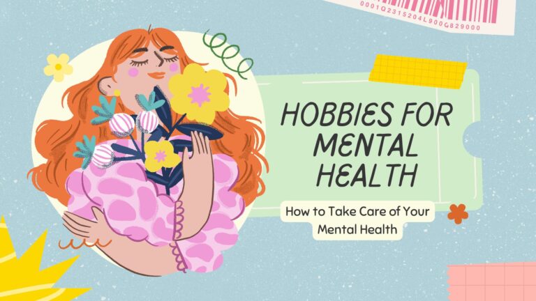 Illustration of a woman holding flowers, symbolizing hobbies for mental health