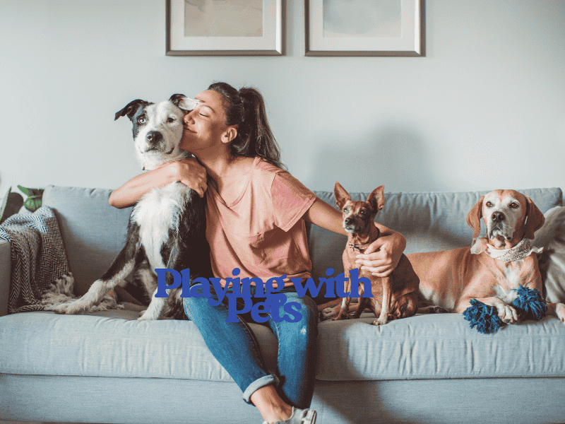 Woman bonding with her pet during playtime