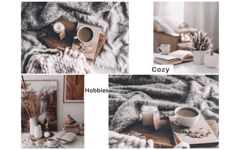 Cozy hobbies for women at home – reading, knitting, journaling, and enjoying a warm cup of tea
