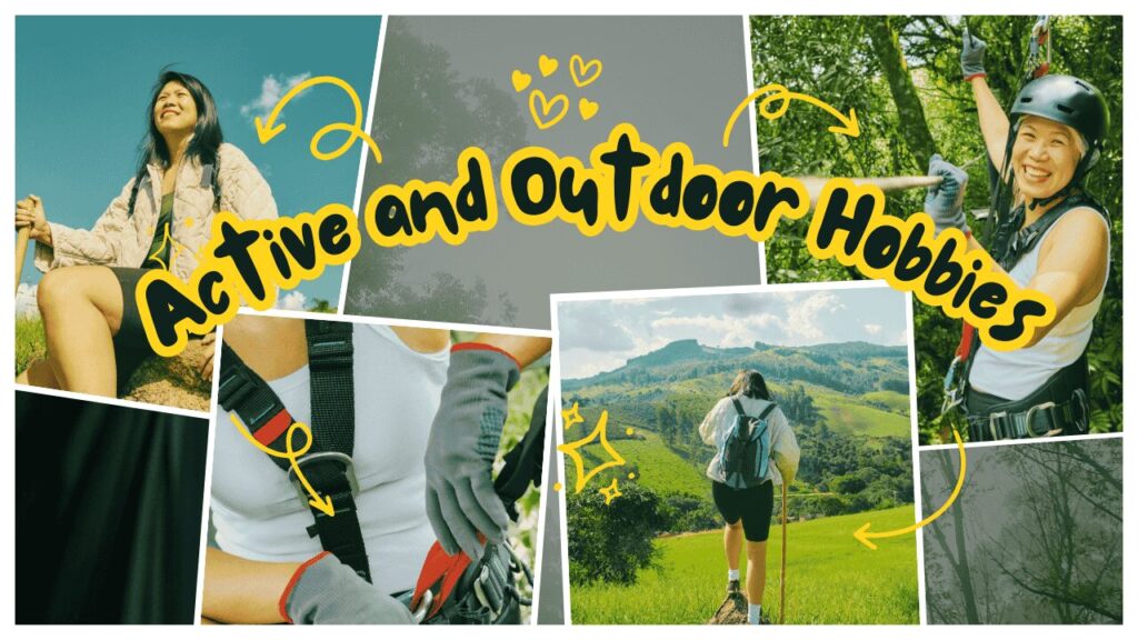 Couple enjoying outdoor hobbies like hiking, biking, and fitness activities