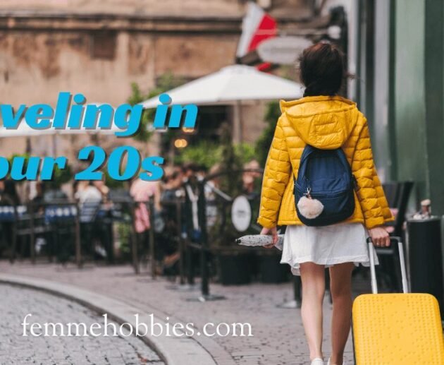 Young woman with a yellow suitcase walking through a European street, symbolizing the freedom and adventure of traveling in your 20s.