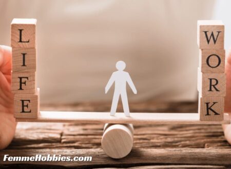 Work-life balance concept with a figure standing between LIFE and WORK blocks, representing the 8 8 8 rule for balanced time management.