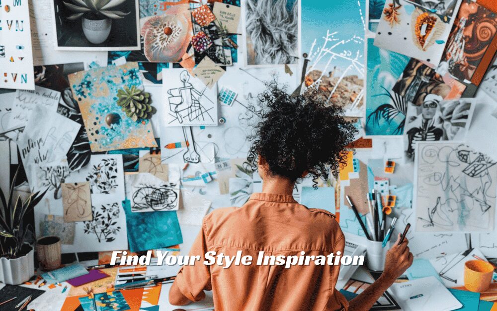A fashion mood board collage featuring outfits, colors, and aesthetic looks to help you find your style inspiration.