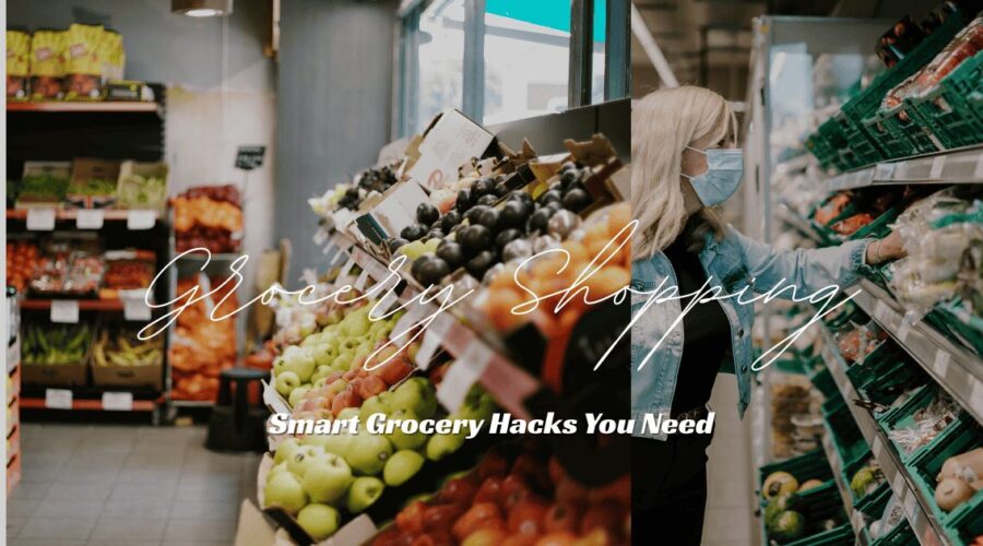 Woman grocery shopping with a list, learning how to save money at the grocery store by choosing smart options.