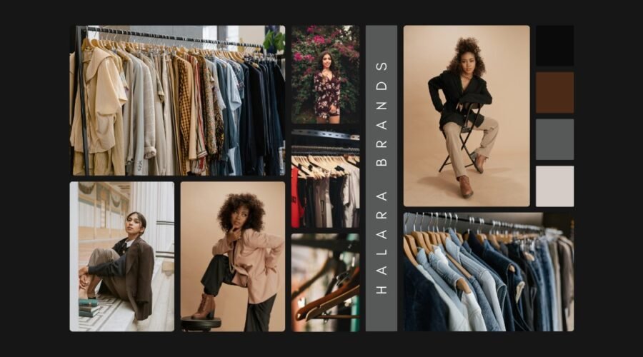 Halara fashion style board featuring neutral-toned outfits, modern silhouettes, and curated wardrobe pieces showcasing Halara’s minimalist and versatile aesthetic.