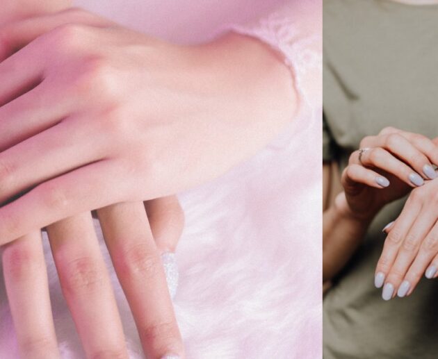 Silver Nail Polish applied on manicured hands, showcasing a glossy metallic finish and elegant nail shape.