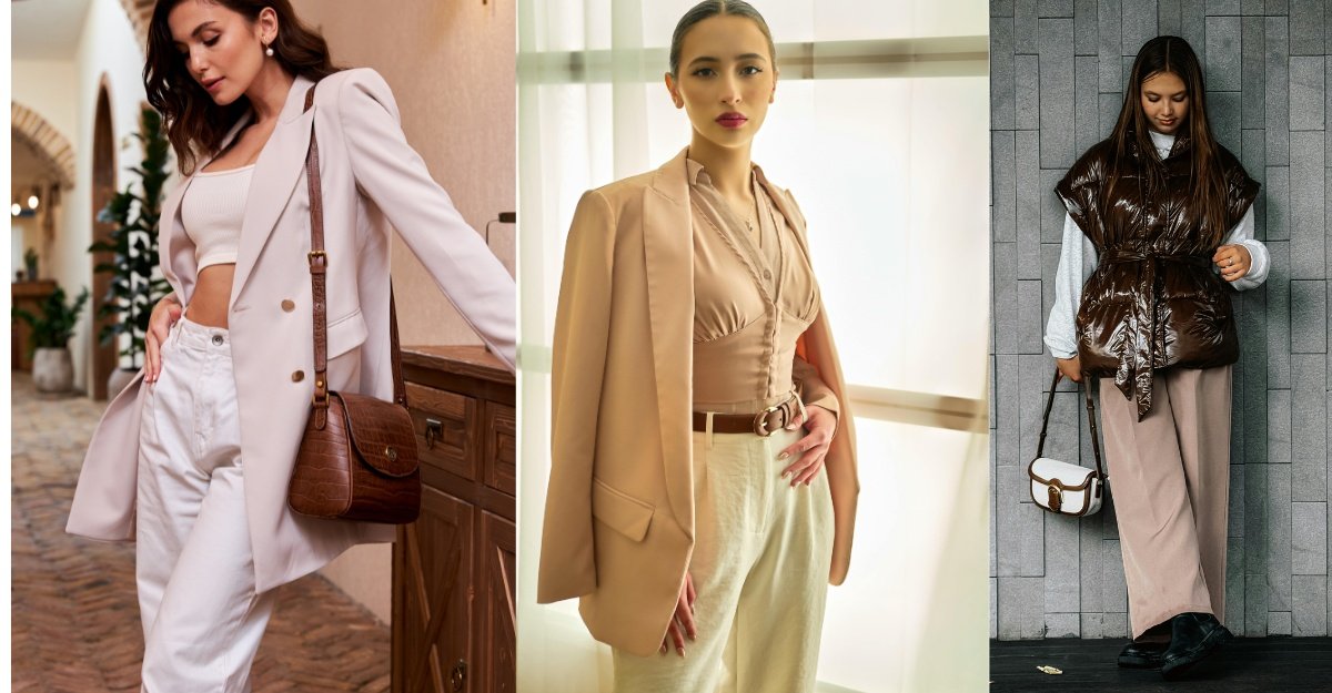 Cute spring outfits featuring neutral blazers, light layers, and chic casual looks styled with soft pastels and modern accessories.