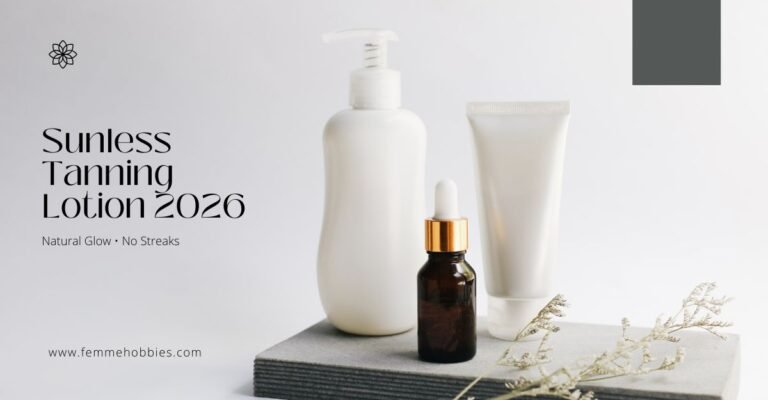 Best sunless tanning lotion 2026 displayed in a minimal skincare flat lay with lotion bottles for a natural, streak-free glow